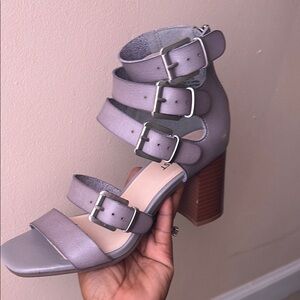 Nine West Gray and Brown Heeled Sandals with Multi-Strap Design